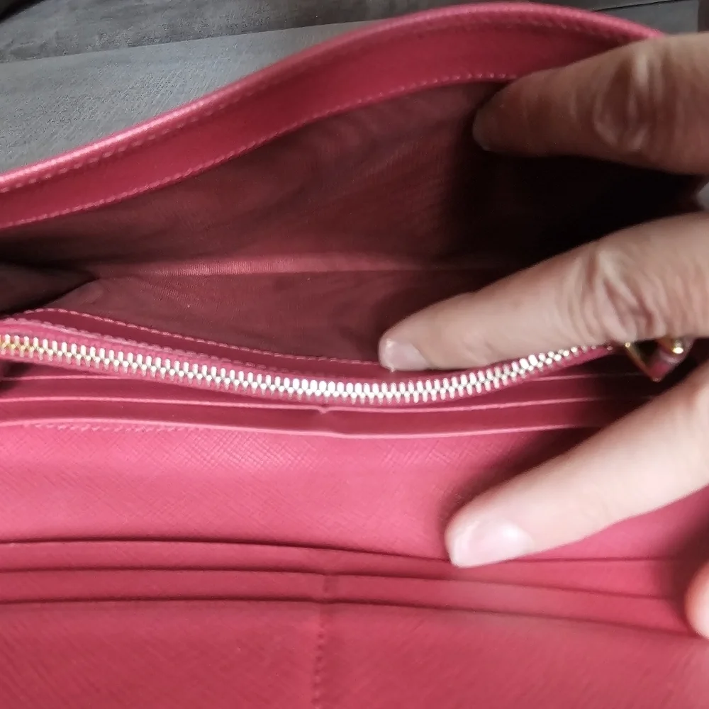 Prada Saffiano Leather Pink Ribbon Gold Long Wallet Guaranteed 100% Authentic - Picture 7 of 13